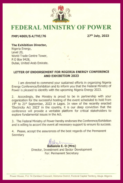 Federal Ministry of Power Endorsement Letter
