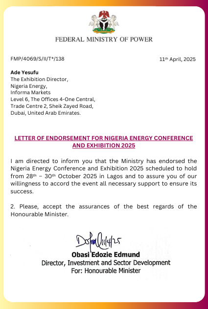 Federal Ministry of Power Endorsement Letter