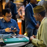 Two exhibitors networking